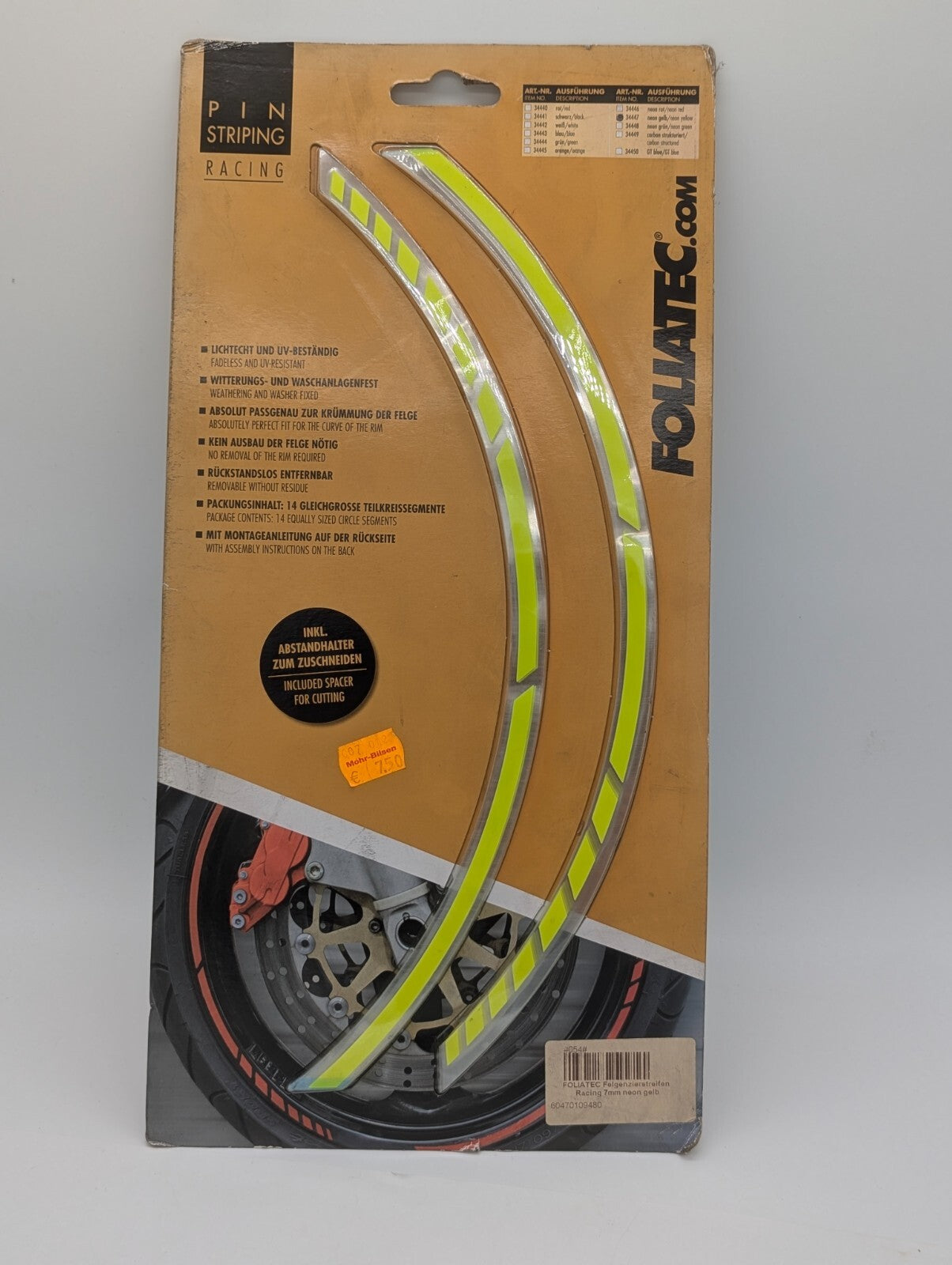 Racing Felgenband Neon-Gelb, Aufkleber für Felgenflanke - Dit un Dat UG